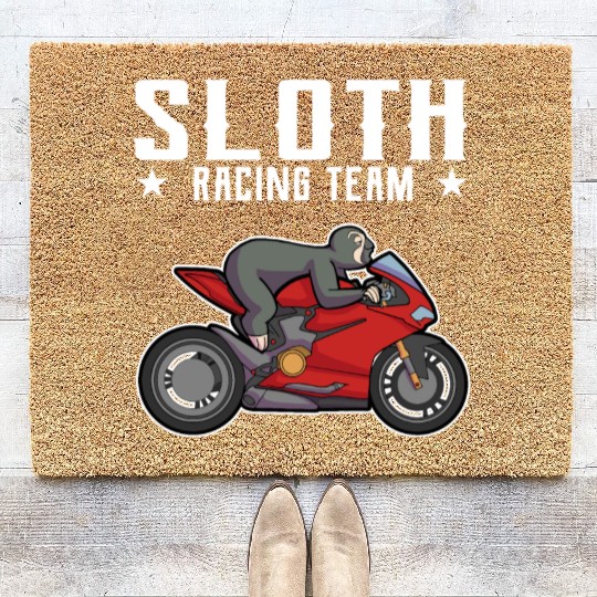Sloth Racing Team Biker Motorcycle Gift Coir Doormats