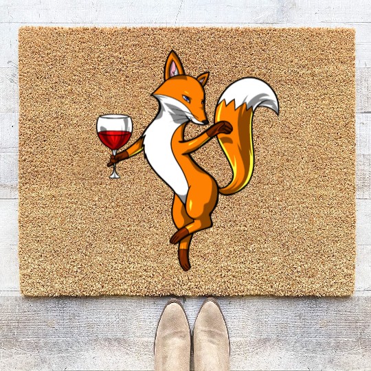 Cute Fox Wine Drinking Lover Party Coir Doormats