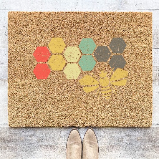 Retro Bee Honeycomb Vintage Beekeeper Gift Coir Doormats
