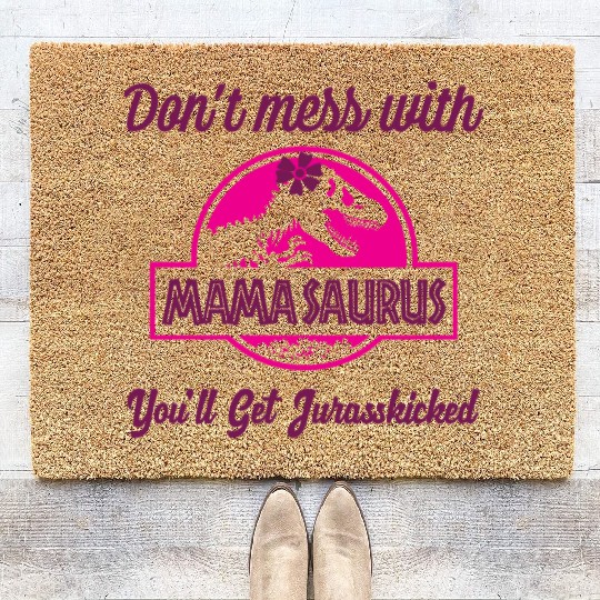 Mamasaurus Rex Dinosaur autism Womens Mother's Day Coir Doormats