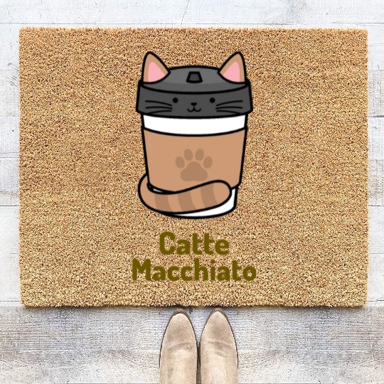 Sweet Coffee Cat Cup Coir Doormats design