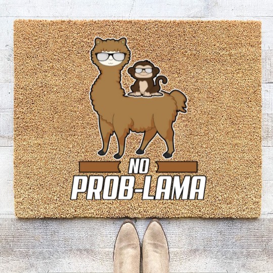 No Prob Lama Llama Alpaka Monkey Gift Sunglasses Coir Doormats