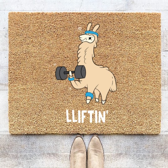 Lama in the gym - lifting weights Coir Doormats