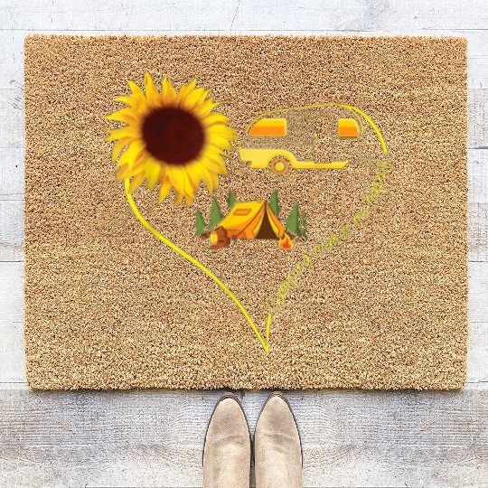 Camping Makes Me happy Coir Doormats Funny Sunflower