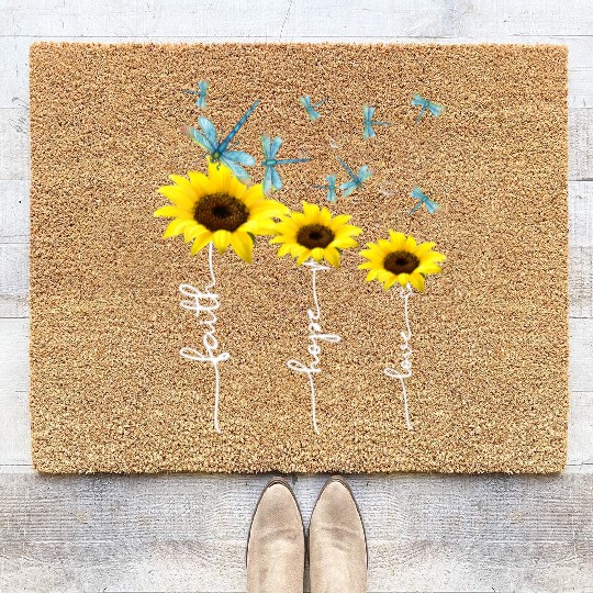 Faith hope love sunflower Coir Doormats