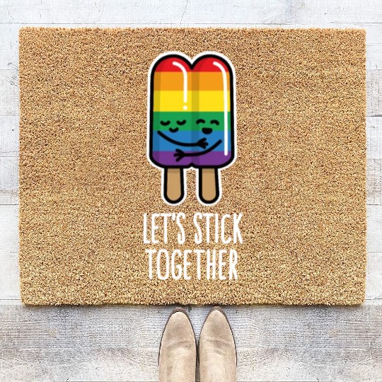 Let's stick together funny gay couple popsicle Coir Doormats