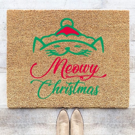 christmas cat meowy christmas - Funny Christmas Coir Doormats