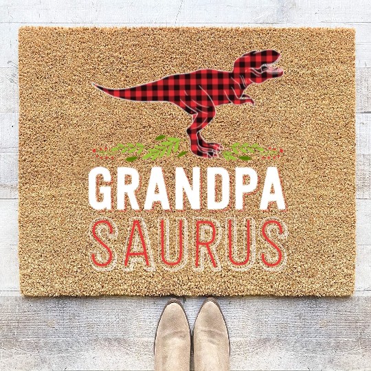 Grandpa Saurus T Rex Red Plaid Matching Family Coir Doormats