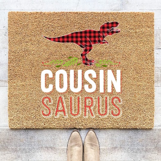 Cousin Saurus T Rex Red Plaid Matching Family Coir Doormats