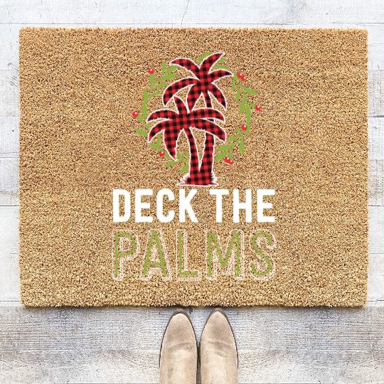 Deck The Palms Tropical Hawaiian Buffalo Plaid Coir Doormats