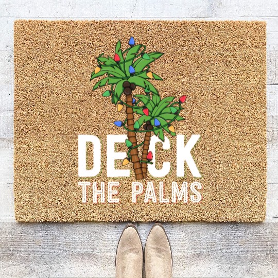 Deck The Palm Tree Lights Tropical Hawaii Family Coir Doormats