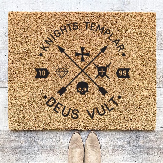 Knights Templar Deus Vult Cross and Skull Medieval Coir Doormats