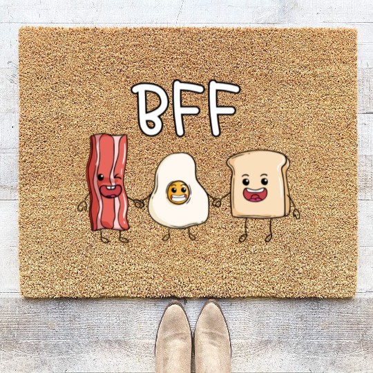 Fried egg bacon and toast best friends forever Coir Doormats