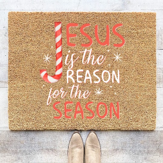 Jesus Is The Reason For The Season Candy Cane Chr Coir Doormats