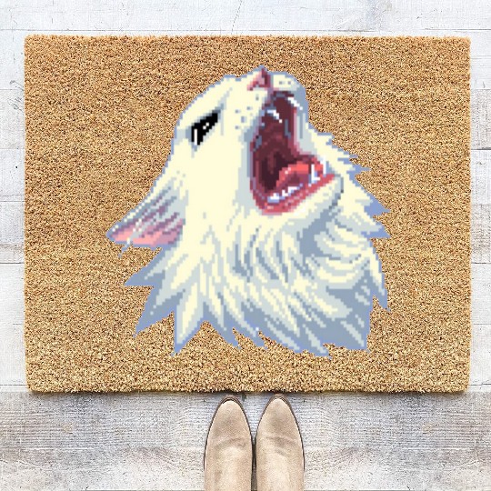 8 bit Screamin Thurston the Cat meme 2 Coir Doormats
