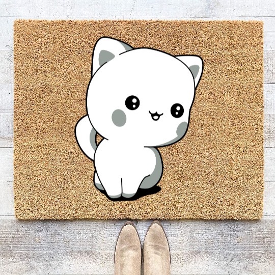 kitten chibi kawaii Coir Doormats