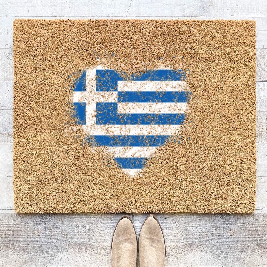 Heart Greek Flag Coir Doormats