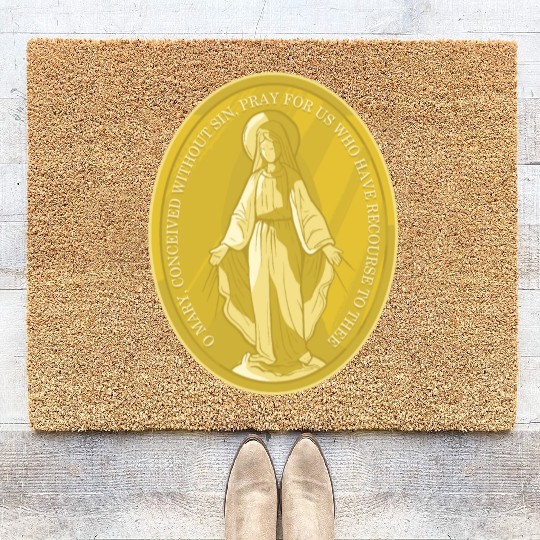 Miraculous medal of virgin mary catholic christian Coir Doormats