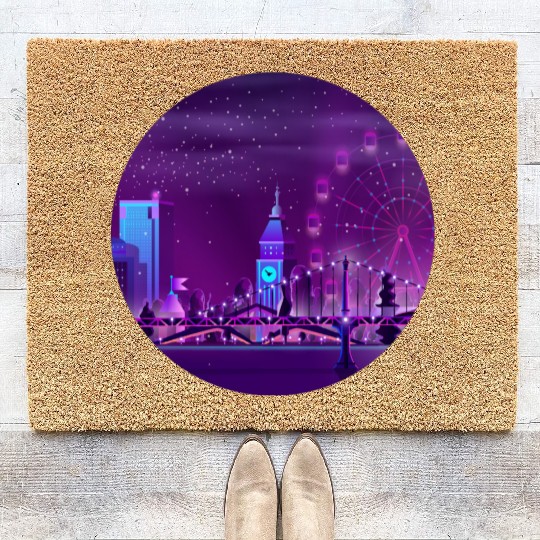 Synthwave Neon City: London Coir Doormats