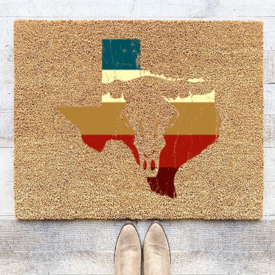 Vintage Texas State Longhorn Silhouette Cowboy Coir Doormats