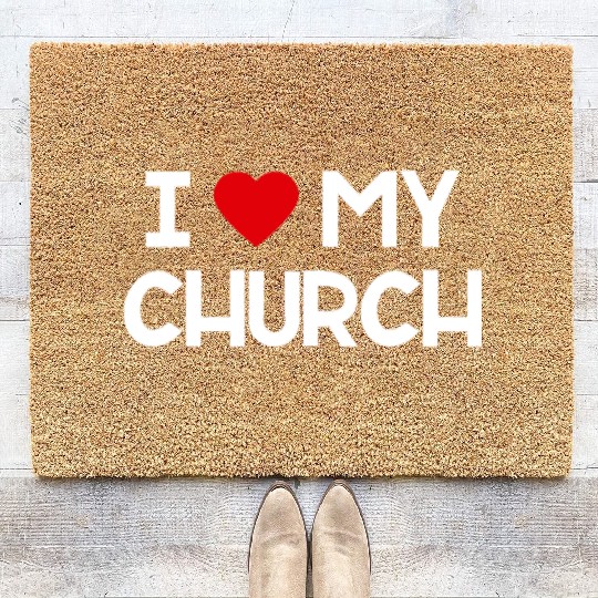 I Love My Church, Heart, Bible, Christian, Coir Doormats