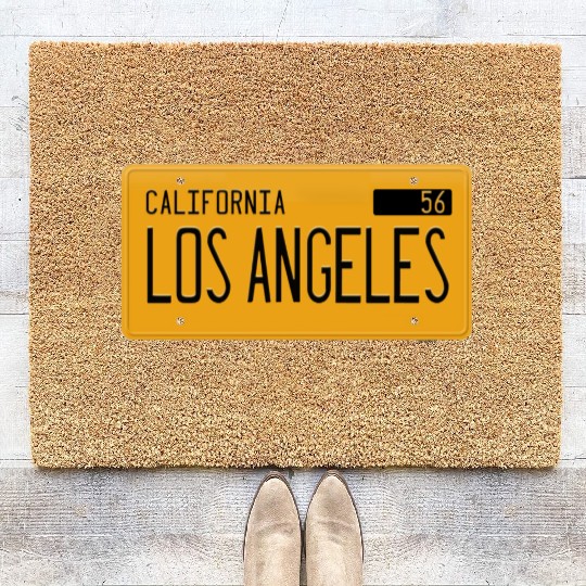 Los Angeles California 1956 yellow license plate Coir Doormats