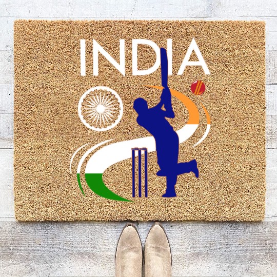 India Cricket With Indian Flag Brush Stroke Coir Doormats
