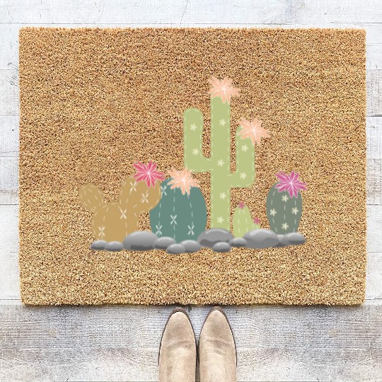 Cactus rock garden with different cacti Coir Doormats