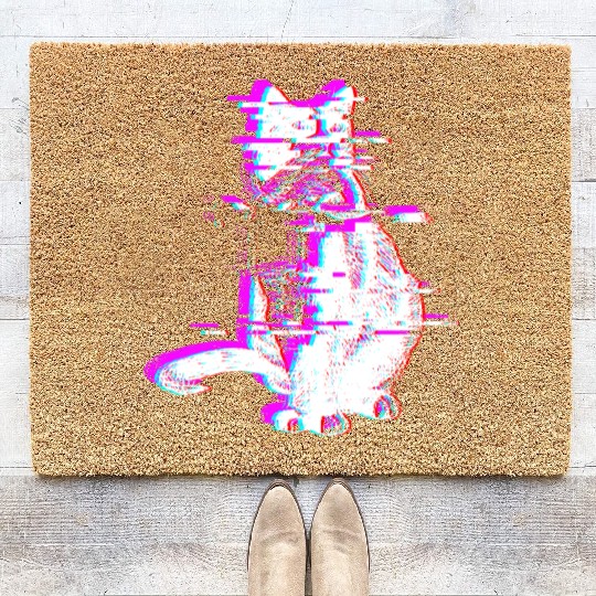 Vaporwave Synthwave Glitch Cat Feline Kitty Coir Doormats