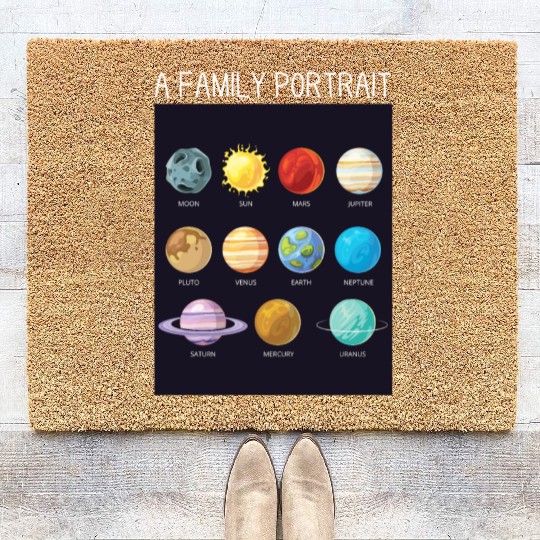 Outer Space Nerd Solar System Planets Sun Moon Coir Doormats
