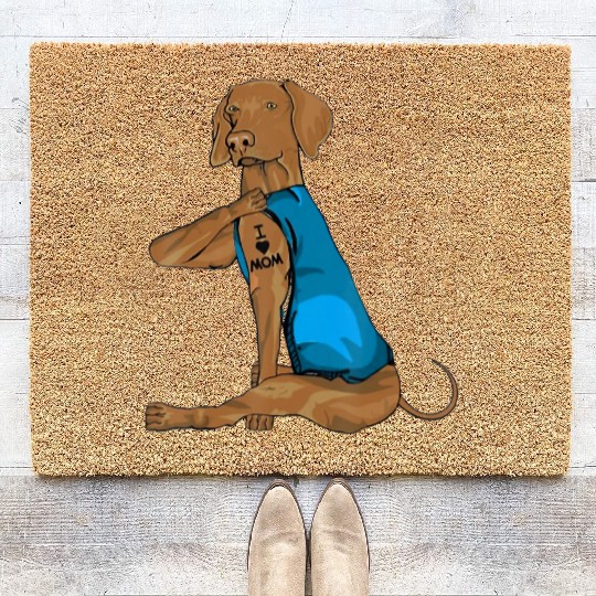 Funny vizsla Dog I Love Mom Tattoo vizsla Lover Coir Doormats