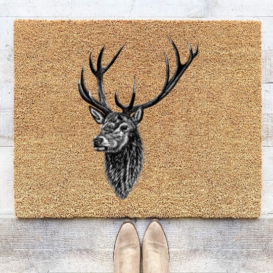 Red deer stag - ink illustration Coir Doormats