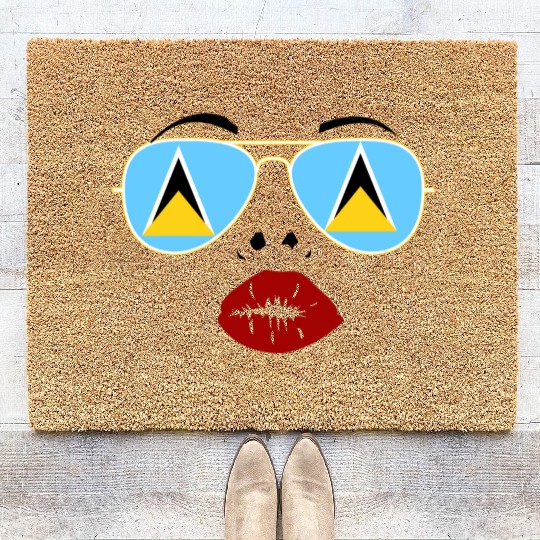 Saint Lucia Flag St Lucia Sunglasses Lips Kiss Coir Doormats