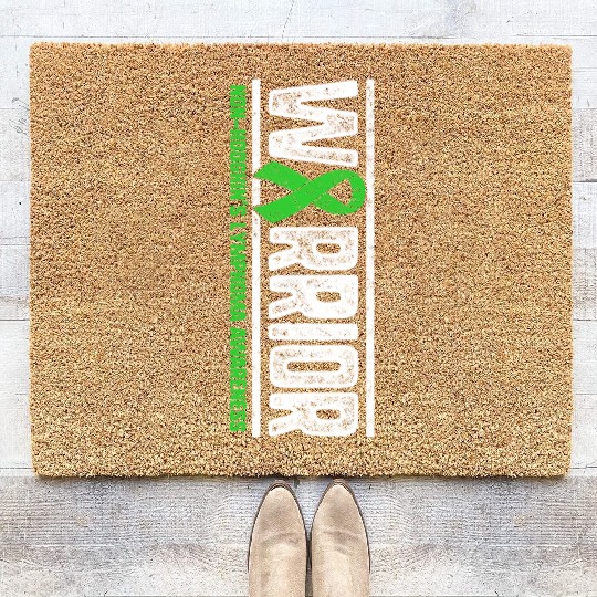 Non Hodgkins Lymphoma Warrior Heart Ribbon Lime Coir Doormats