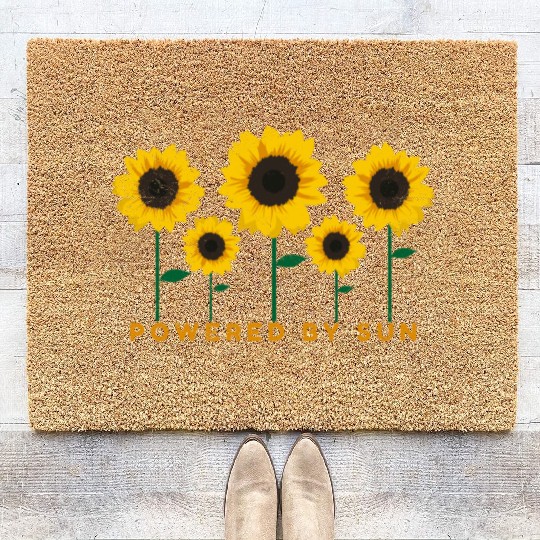 Sunflower Powered By Sun Summer Gift Idea Coir Doormats