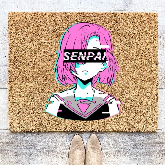 Aesthetic Vaporwave Anime Girl - Notice Me Senpai Coir Doormats