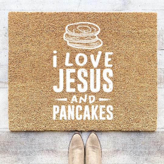 Christian Faith I love Jesus and Pancakes Gift Coir Doormats