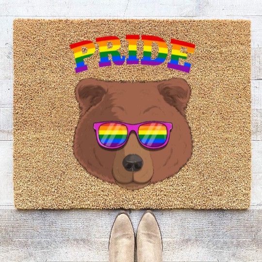 Gay Pride Grizzly Bear with LGBT Rainbow Coir Doormats