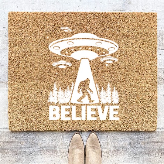 Alien Bigfoot UFO Abduction Sasquatch Gift Coir Doormats