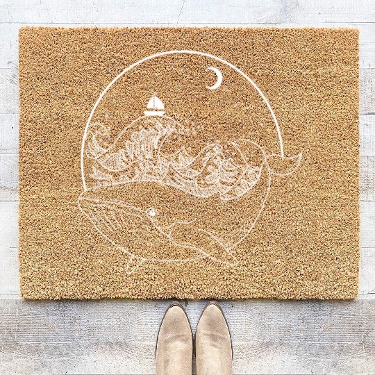 Whale Dolphin in the Ocean at Night and moonlight Coir Doormats