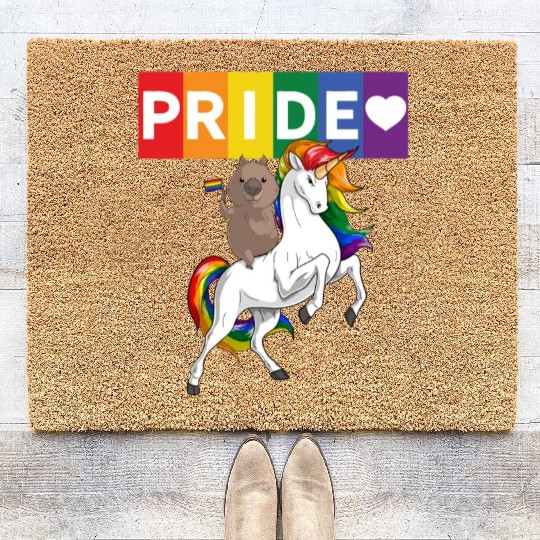 LGBT Gay Pride Wombat Riding Rainbow Unicorn Coir Doormats