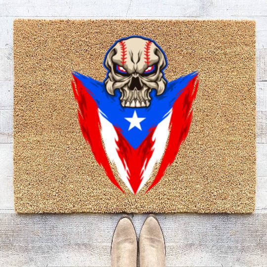 Puerto Rico Baseball Skull Coir Doormats