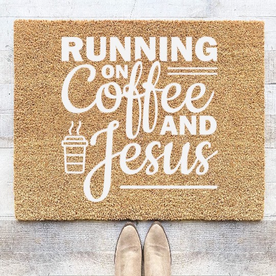 Running on coffee and jesus Coir Doormats