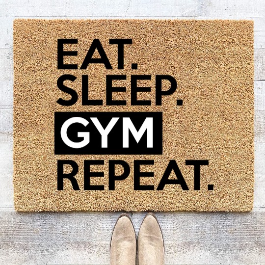 Eat Sleep Gym Repeat, fitness, workout, exercise Coir Doormats