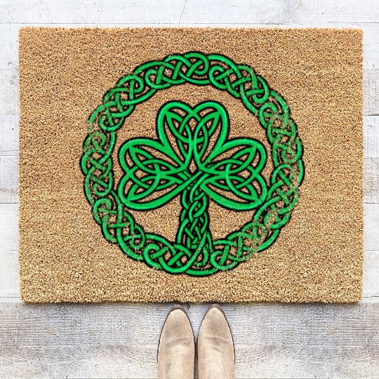 Irish Celtic Knot Shamrock Distressed Clover Coir Doormats