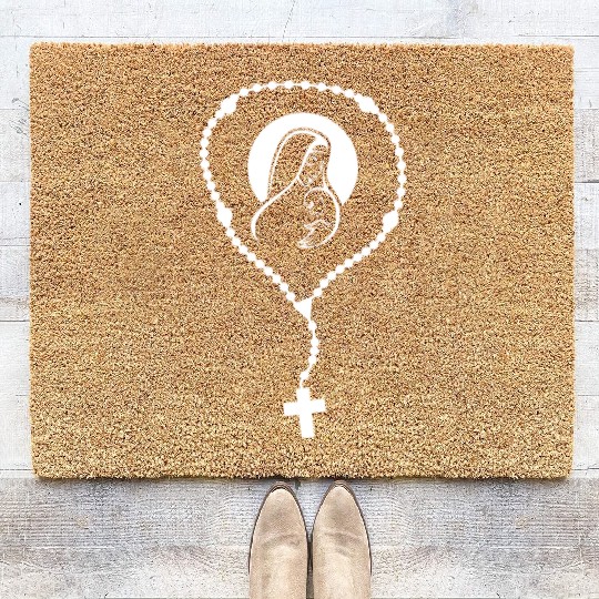 Mary Rosary Jesus Christ Religion Faith Church Coir Doormats