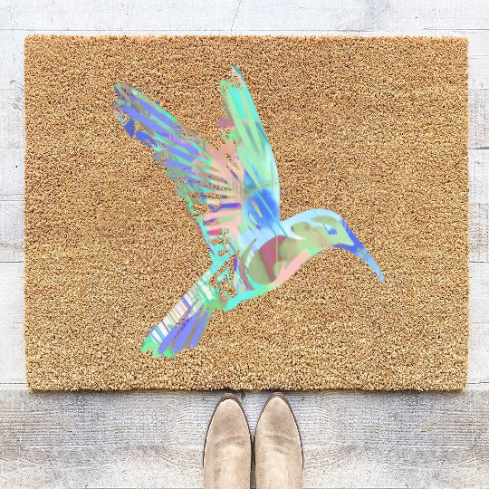 hummingbird, bird, aquarell, green, pastel, flying Coir Doormats