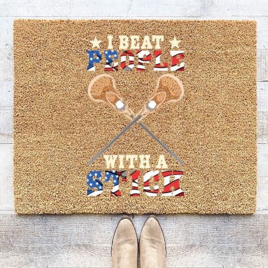 I Beat People With A Stick - Funny Retro Lacrosse Coir Doormats