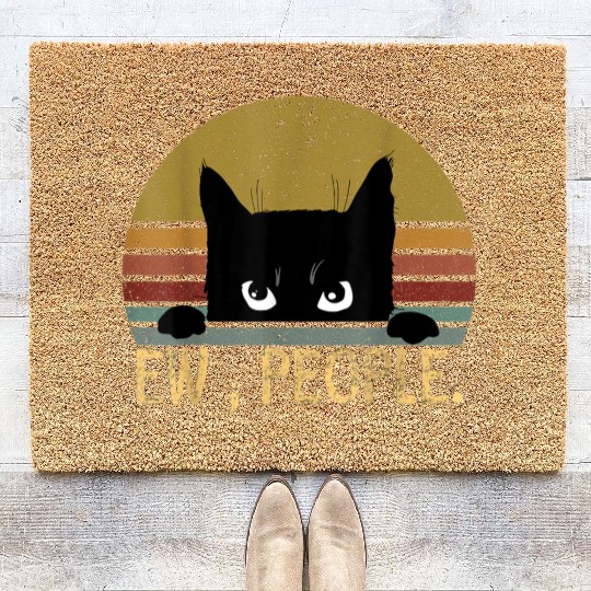Ew People Black Cat Vintage Retro Funny Cat Coir Doormats