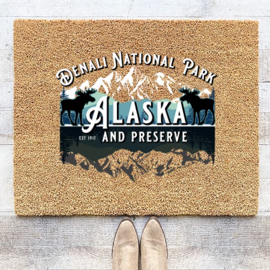 Denali National Park Alaska Ak Usa Moose Souvenir Coir Doormats